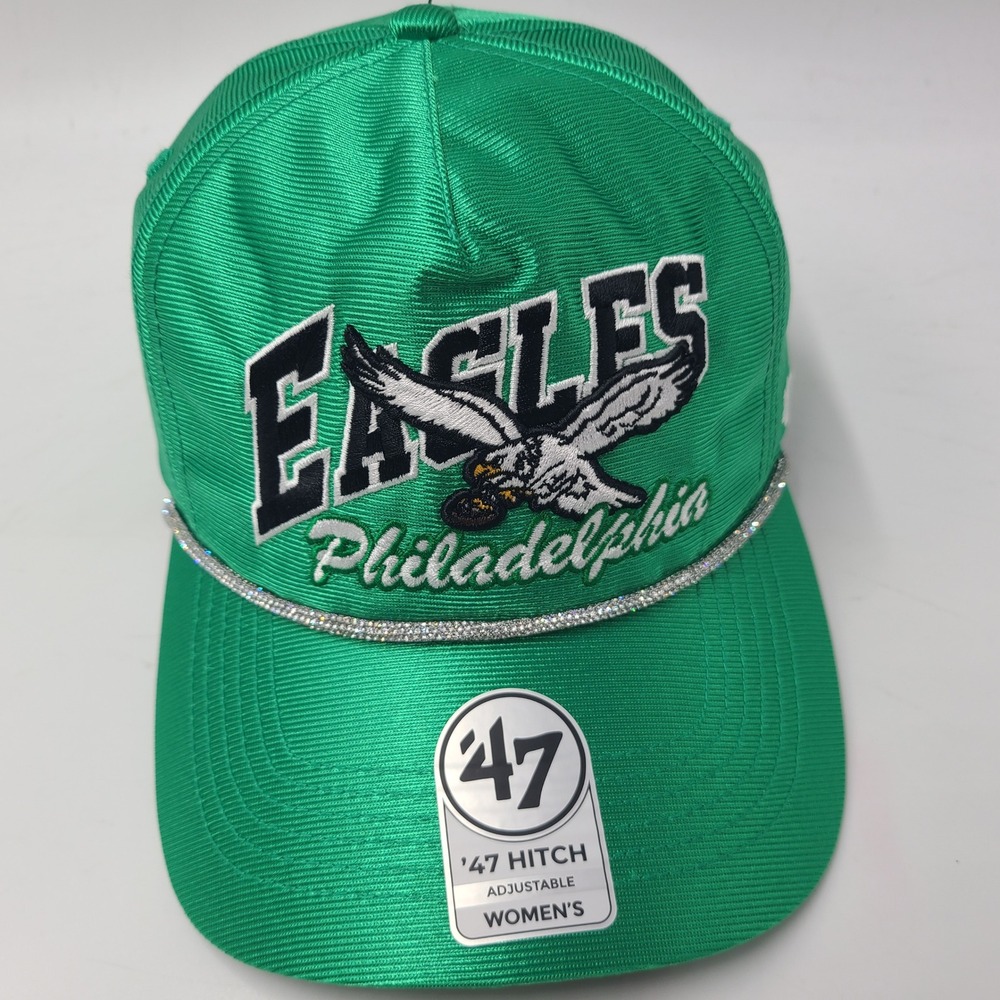 Women Philadelphia Eagles Hat Snapback 47 Brand Hitch Green NFL Glitter Rope‎